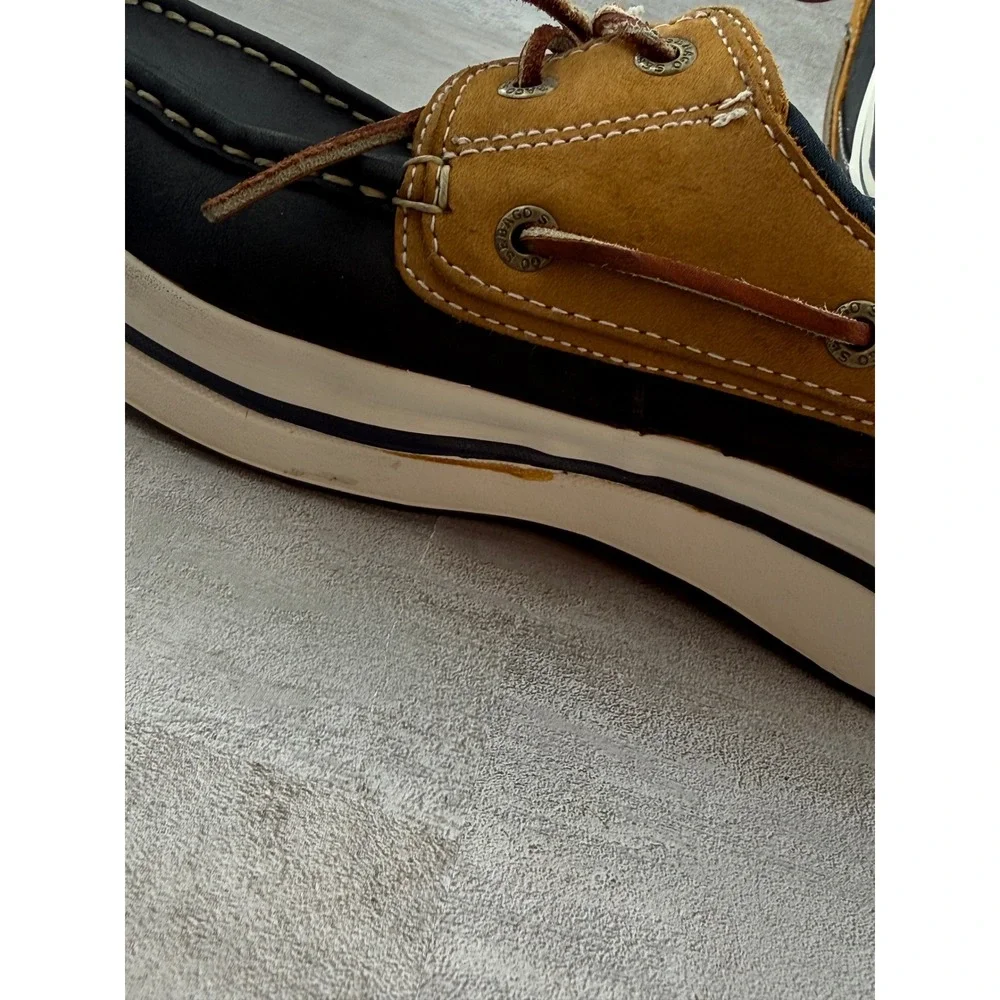 Sebago Docksides Men Sz 9.5M Navy Tan Leather Platform Boat Shoes 254-25